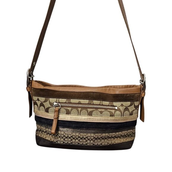 COACH Vintage Striped Patchwork Y2K Convertible Brown Shoulder Bag COA - Picture 1 of 16
